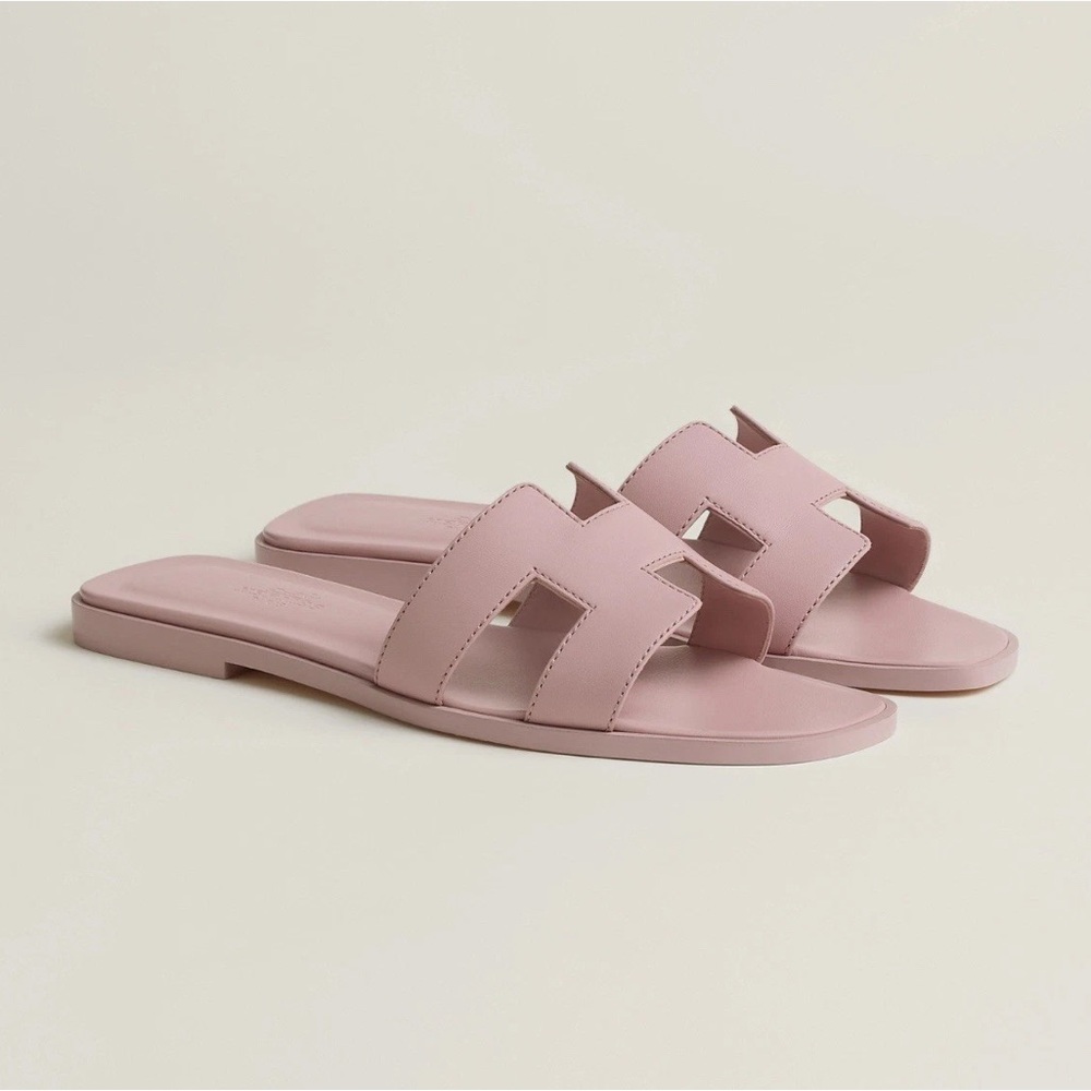 NEW in Box HERMÈS Rose Cancan Calfskin ORAN Sandals